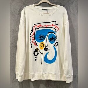 ZARA Sweatshirt Artsy Embroidered Abstract Sweatshirt By Xevi Sola Size XL